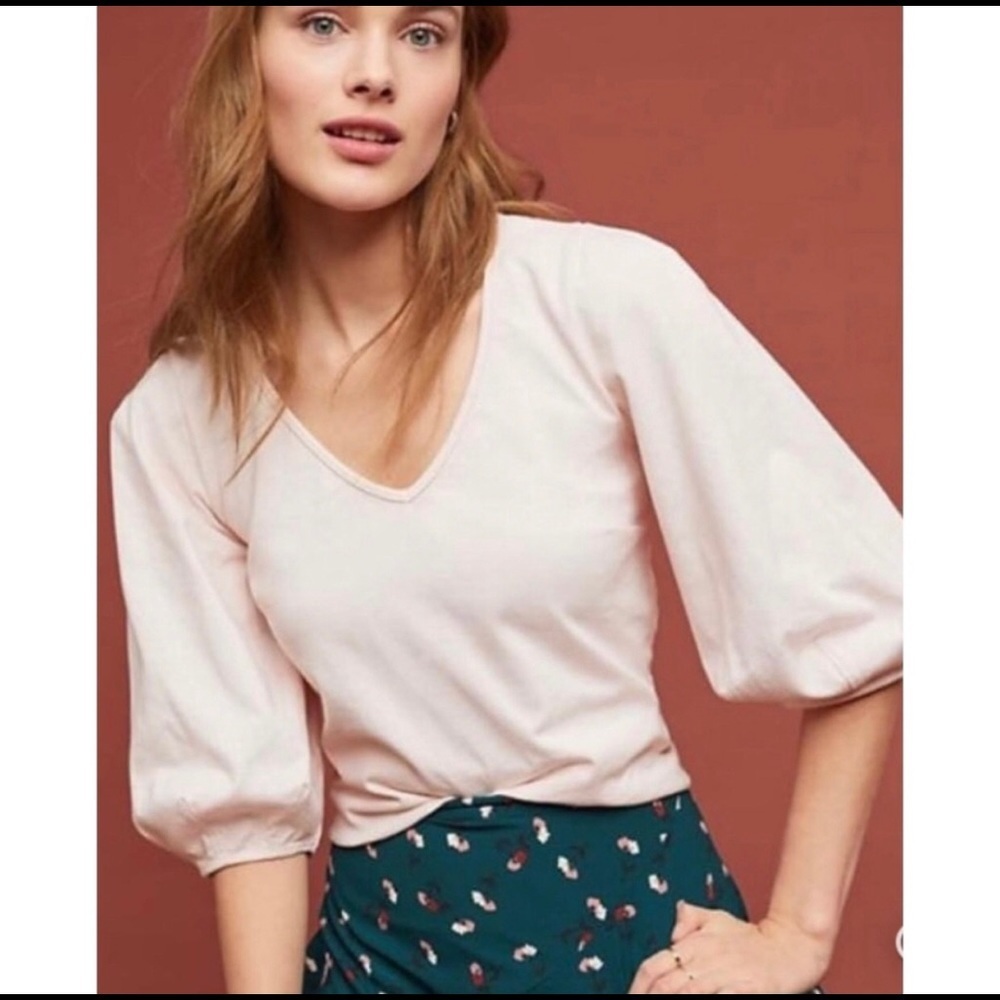 Anthropologie Velvet Light Pink Jorja Structured Balloon Sleeve Top